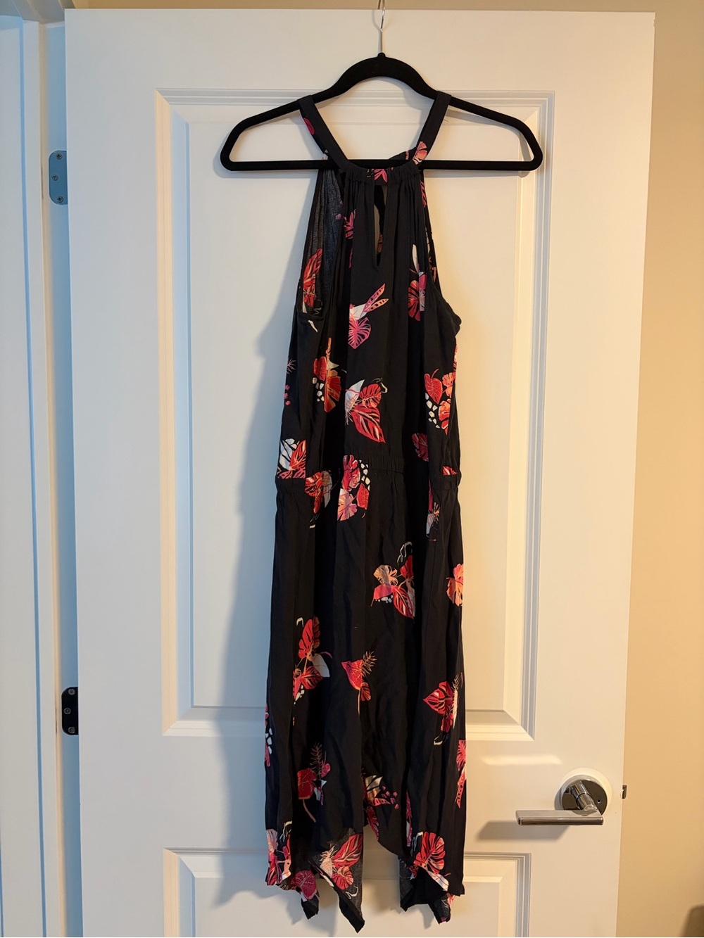 Reitmans Black Halter Midi Dress with Pink & Red Floral Print